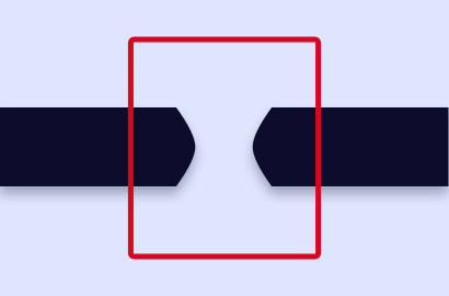 A simplified image showing a black, narrow path with inward-curving edges on both sides. The center of the path is highlighted by a red rectangle. The background is light gray.